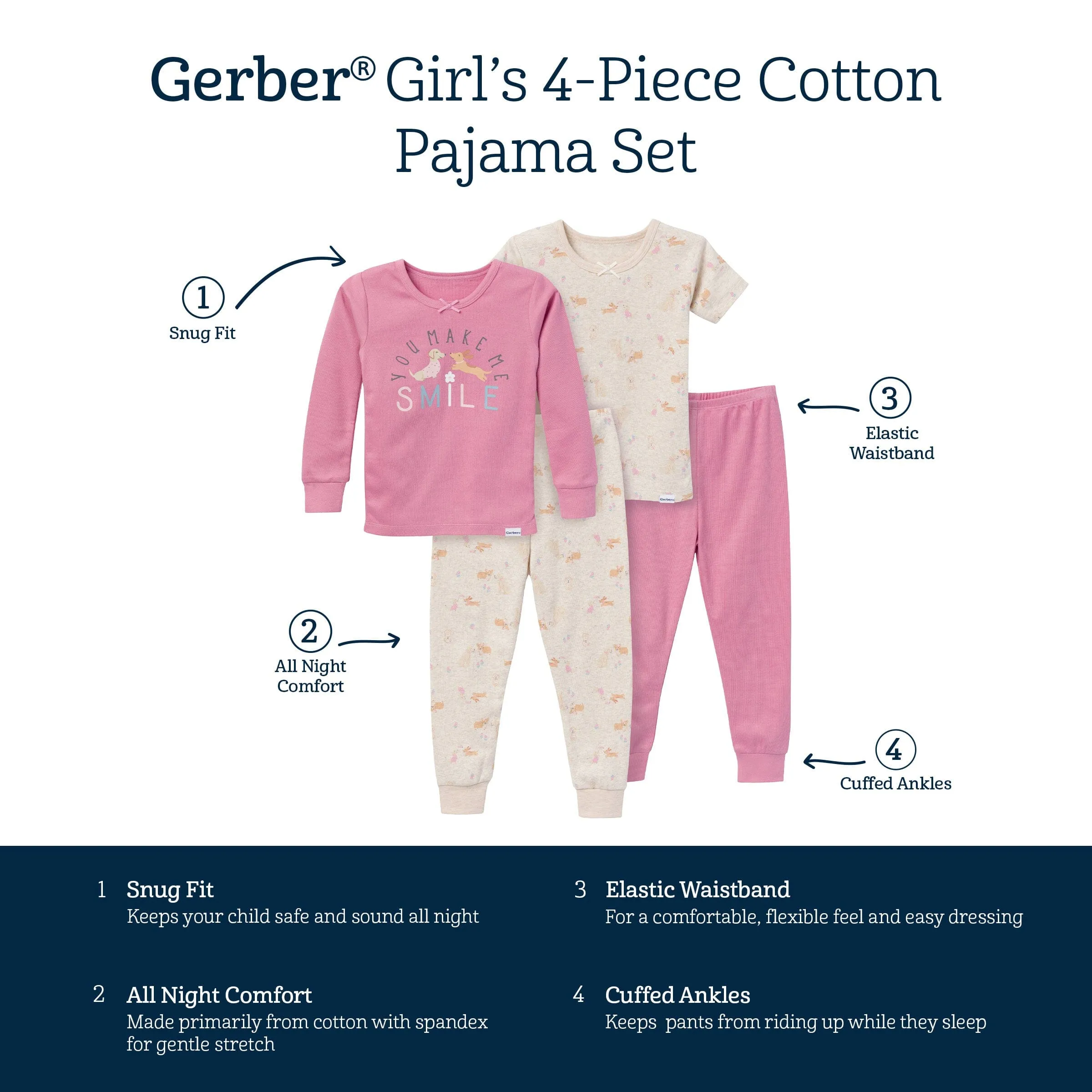 4-Piece Infant & Toddler Girls Dogs Tops and Pants Sets