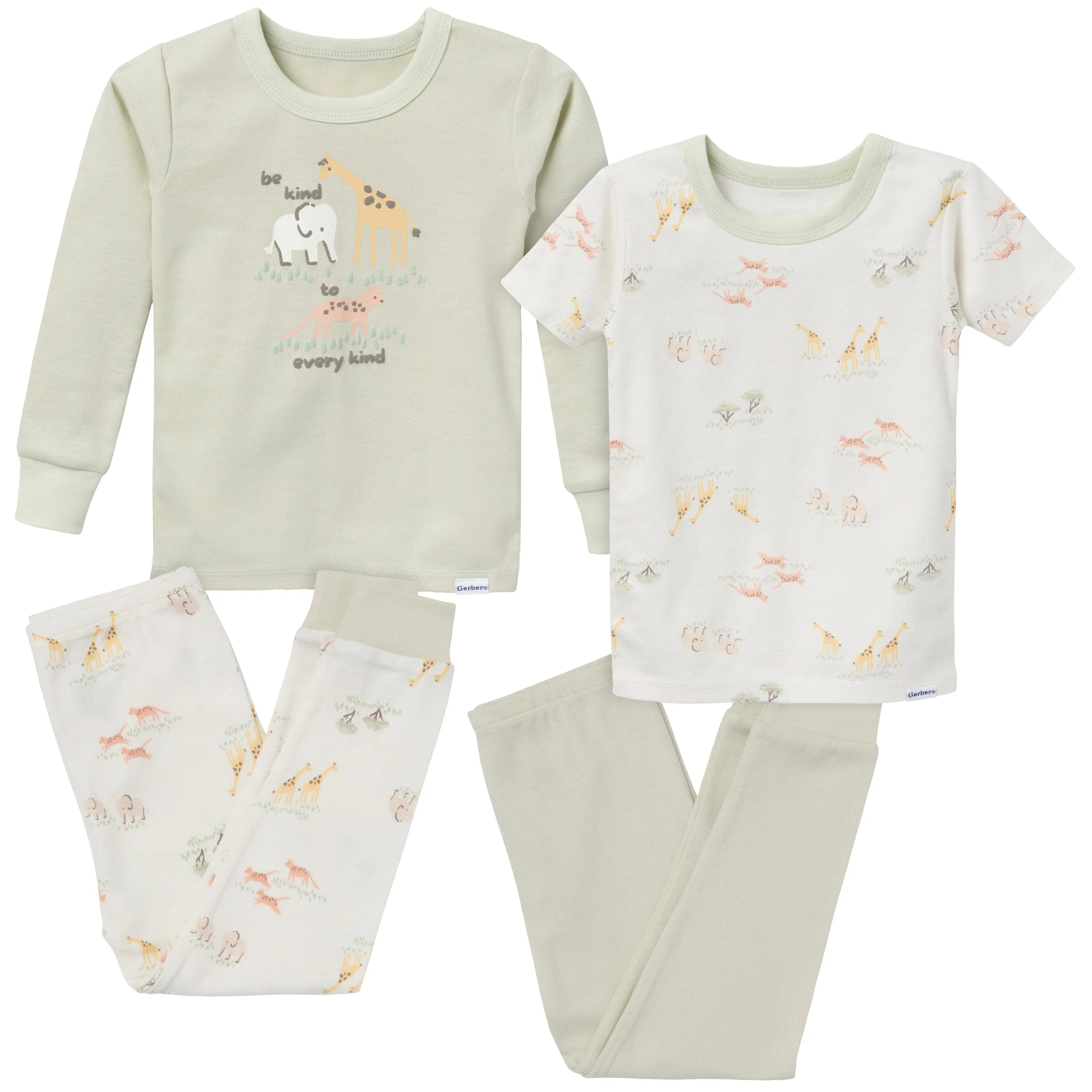 4-Piece Infant & Toddler Neutral Safari Tops and Pants Sets