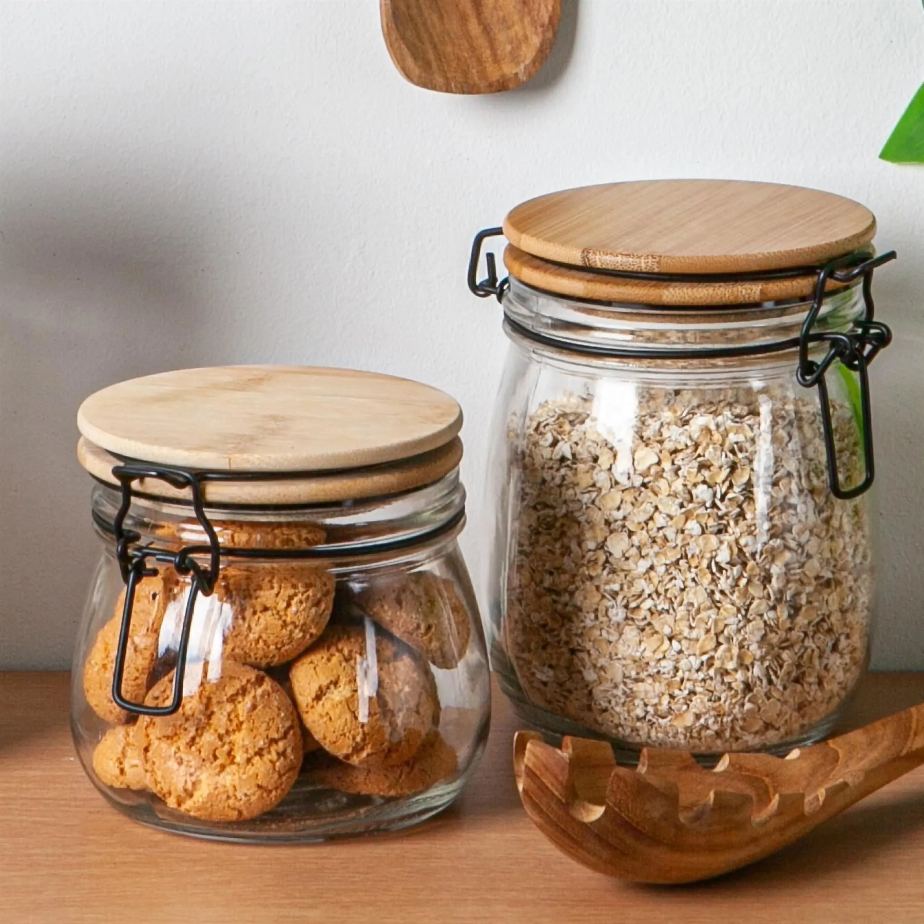 750ml Glass Storage Jars with Wooden Clip Lid - Pack of 3 - By Argon Tableware