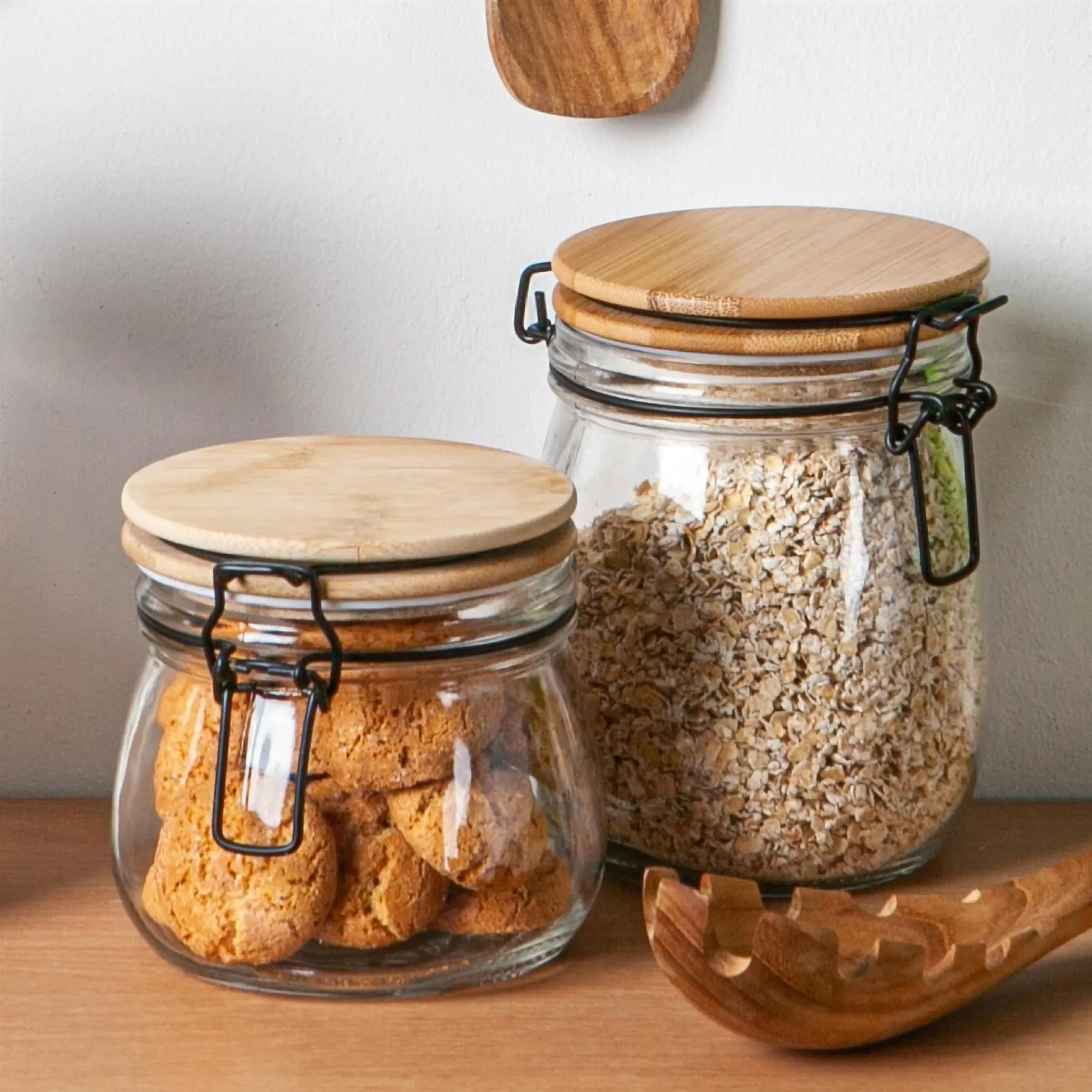 750ml Glass Storage Jars with Wooden Clip Lid - Pack of 3 - By Argon Tableware