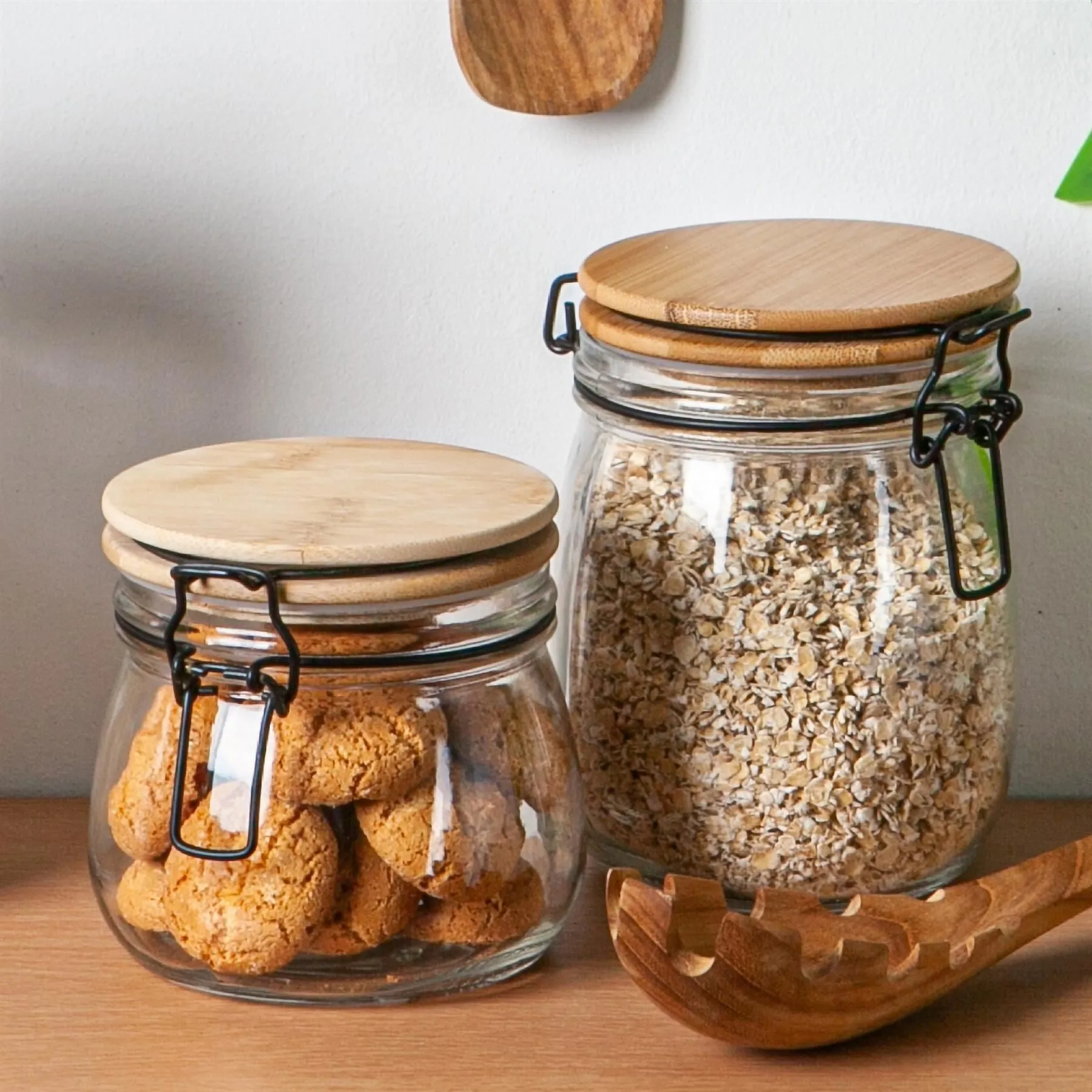 750ml Glass Storage Jars with Wooden Clip Lid - Pack of 3 - By Argon Tableware