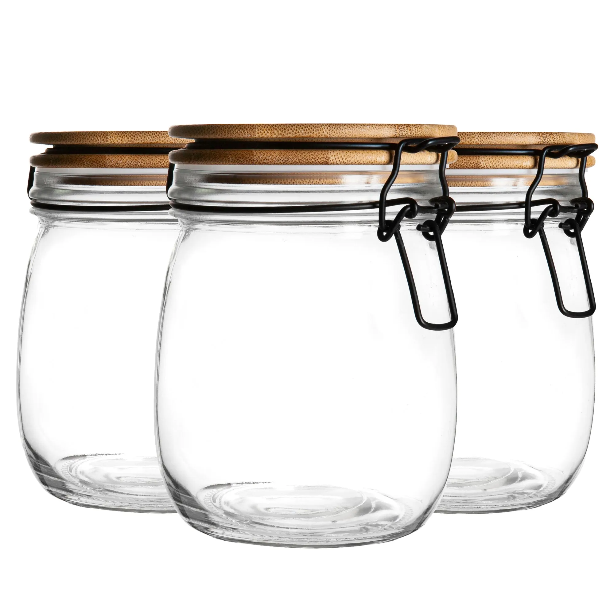 750ml Glass Storage Jars with Wooden Clip Lid - Pack of 3 - By Argon Tableware