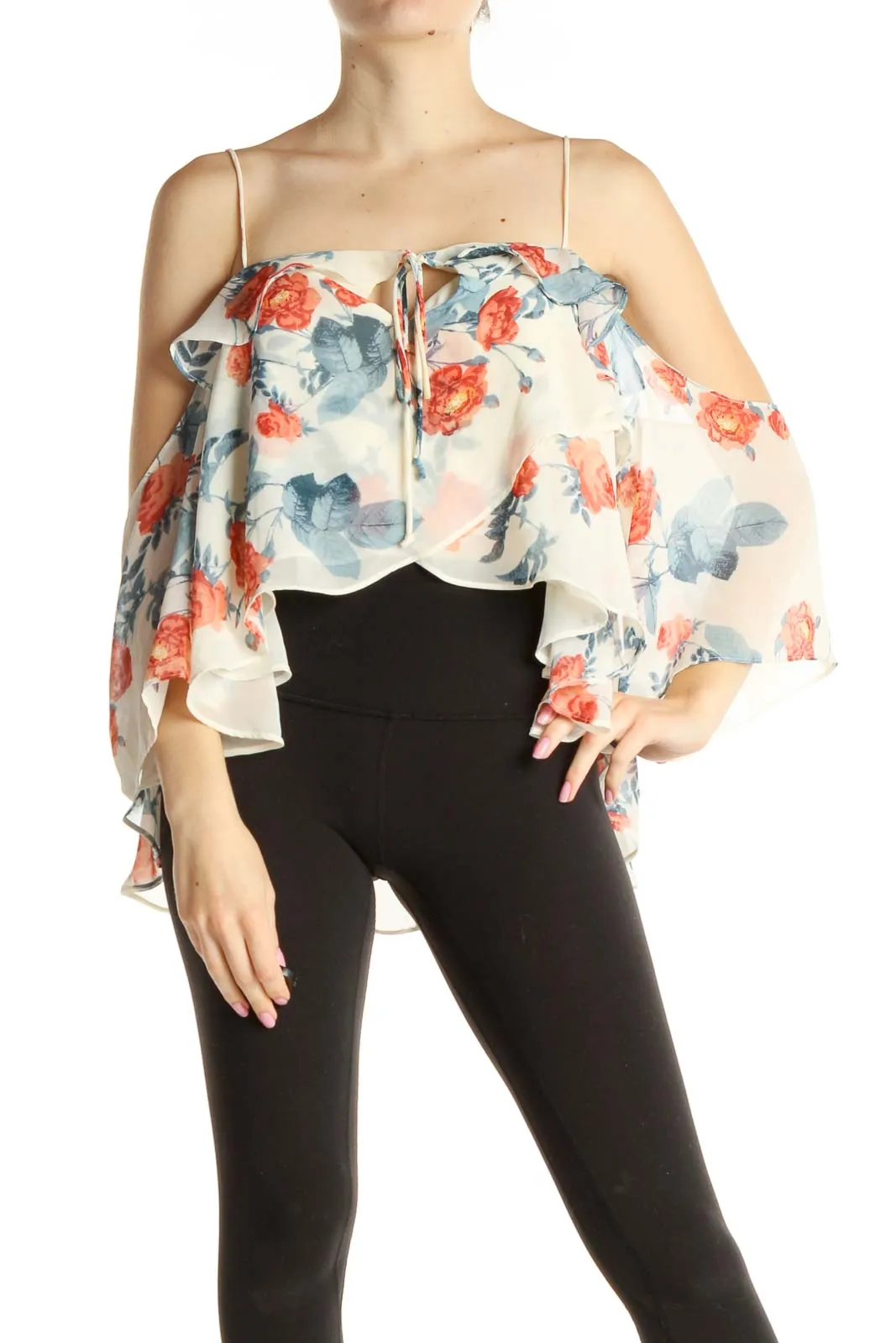 Beige Floral Print Chic Crop Top