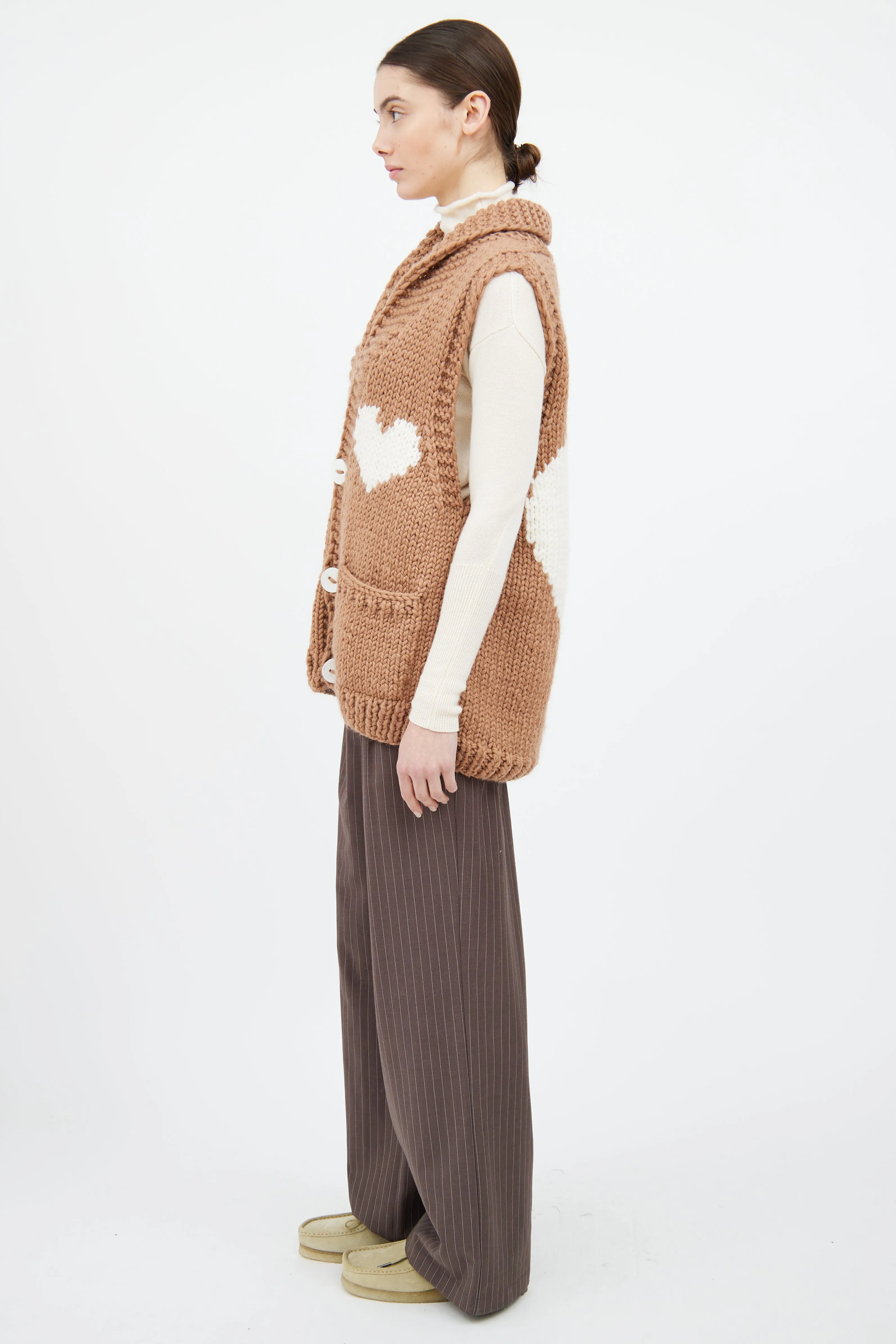 Brown & White Wool Heart Vest