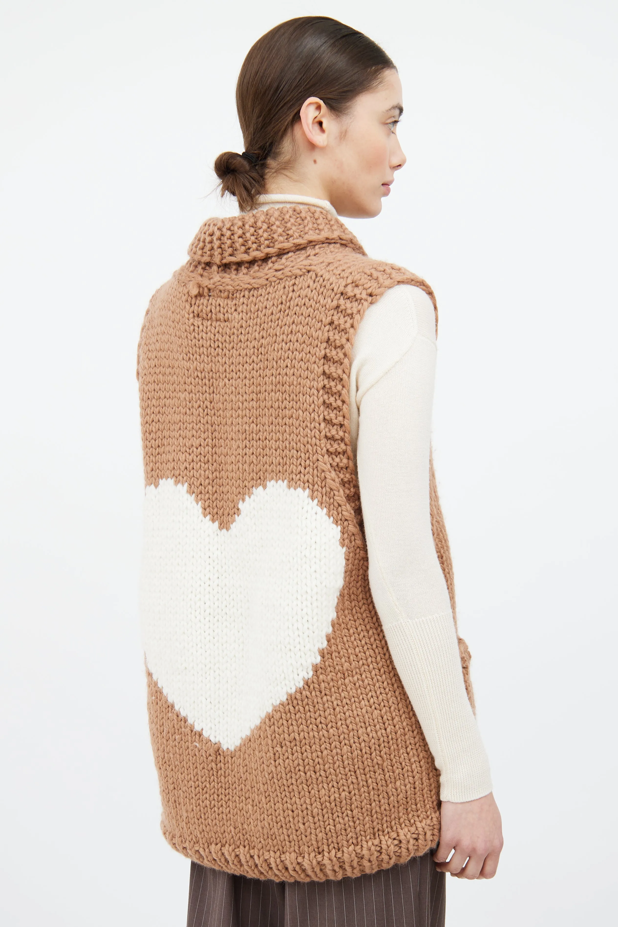 Brown & White Wool Heart Vest