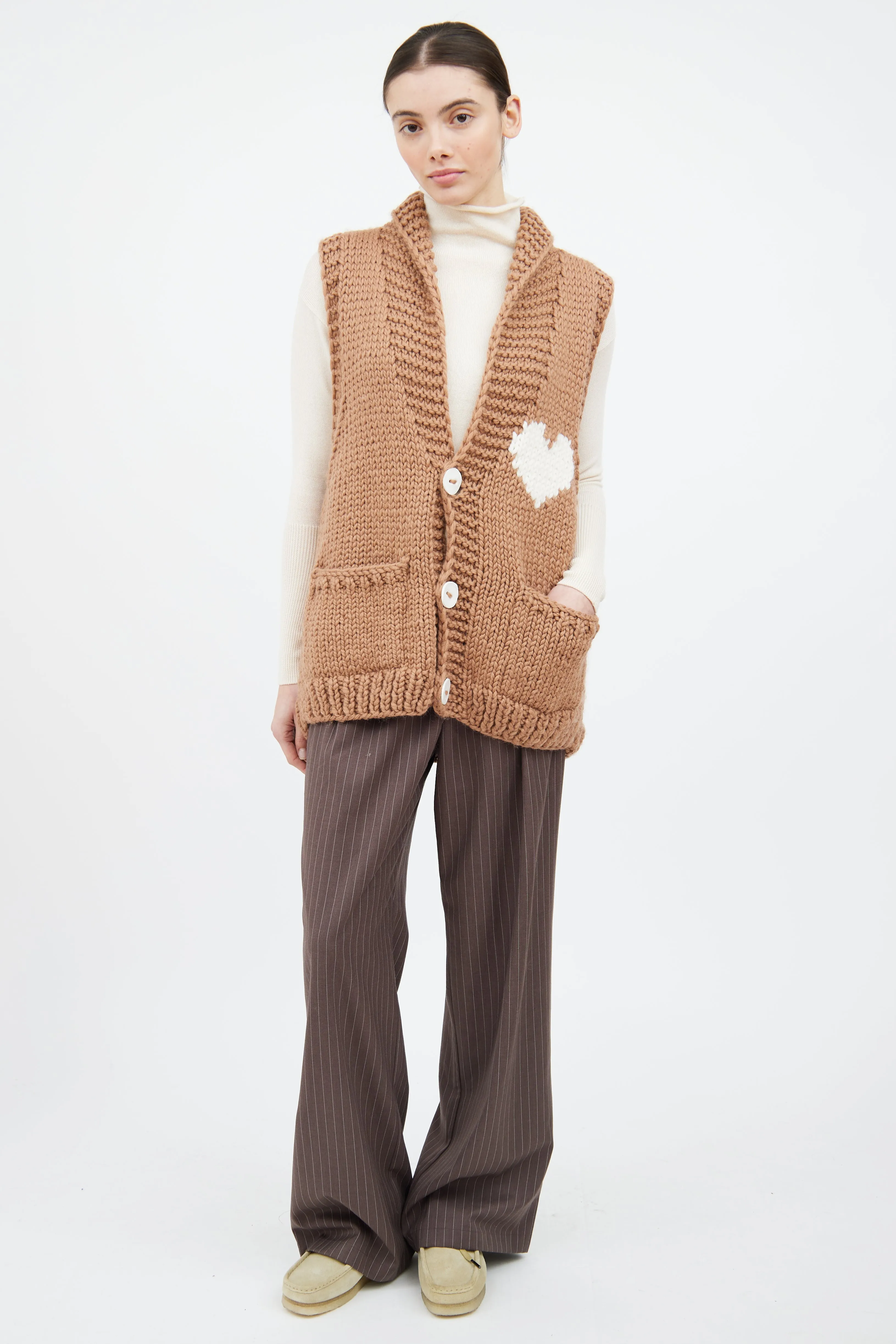 Brown & White Wool Heart Vest