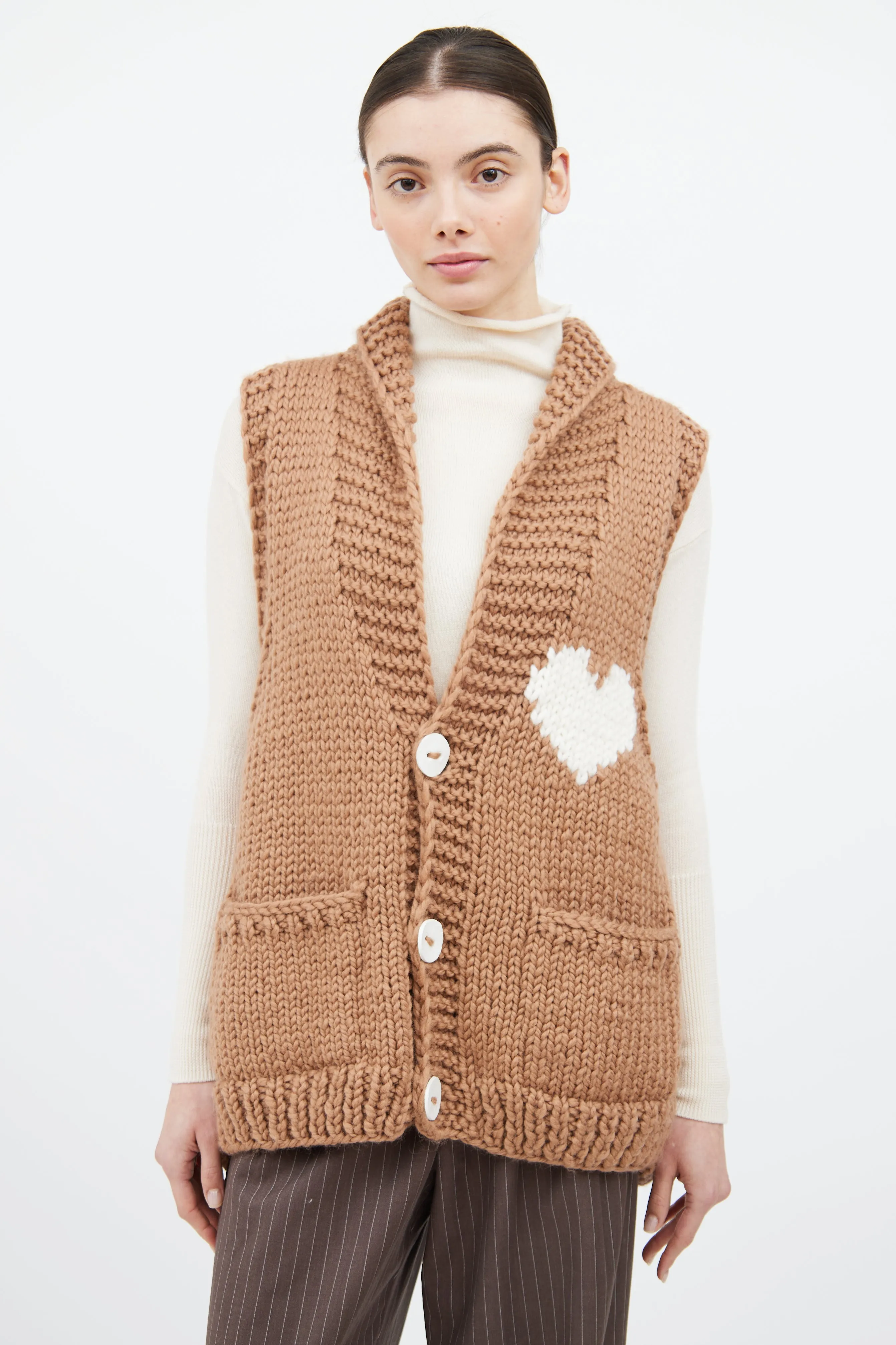 Brown & White Wool Heart Vest