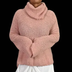 Calypso St Barth Cherita Sweater Pink Rose Crochet Bell Flare Sleeve Cowl Neck Wool Mohair Size Large