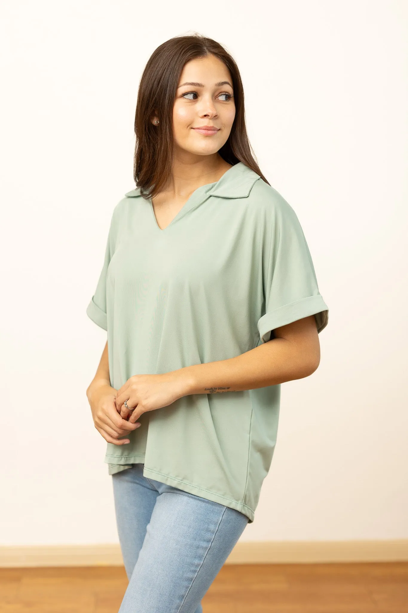 Cara Collared Top, Sea Foam