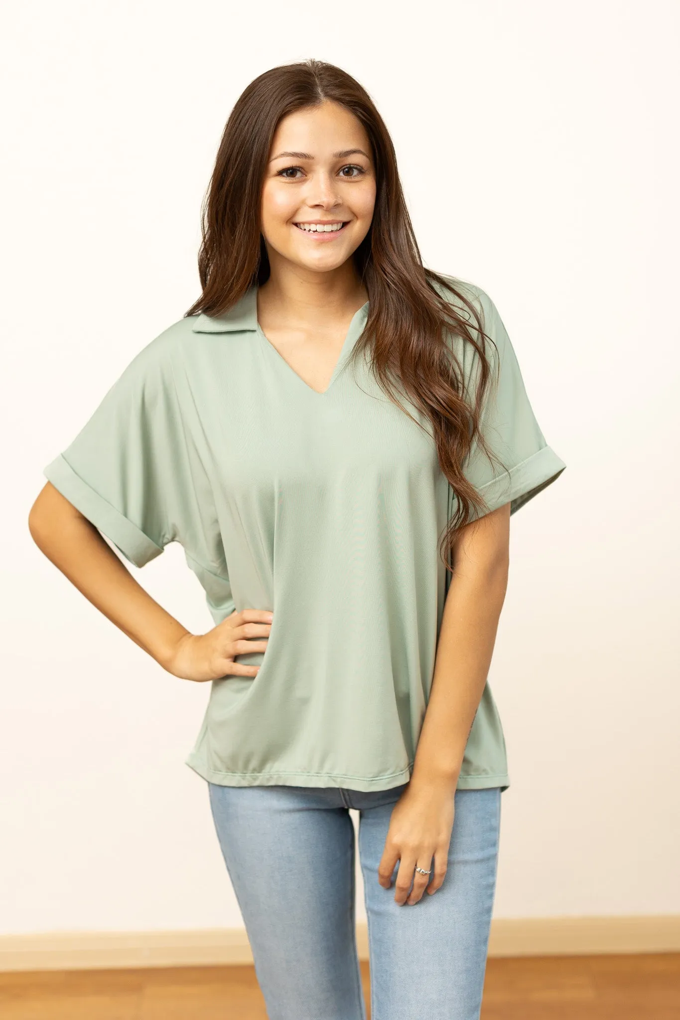 Cara Collared Top, Sea Foam