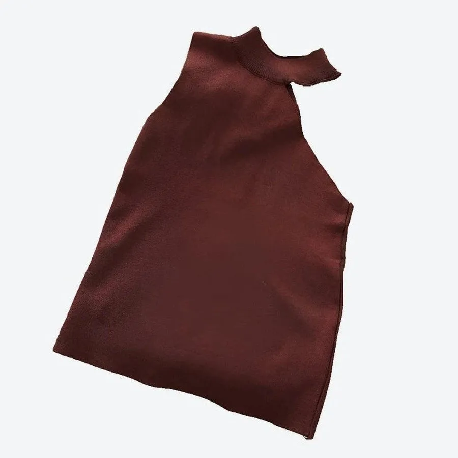 Chic Asymmetric Sleeveless Knit Tops