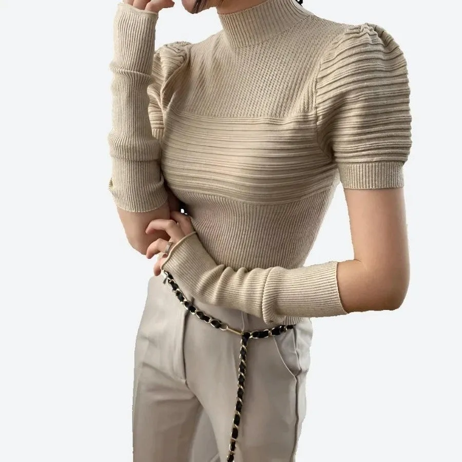 Chic Puff-Sleeve Mock Neck Tops