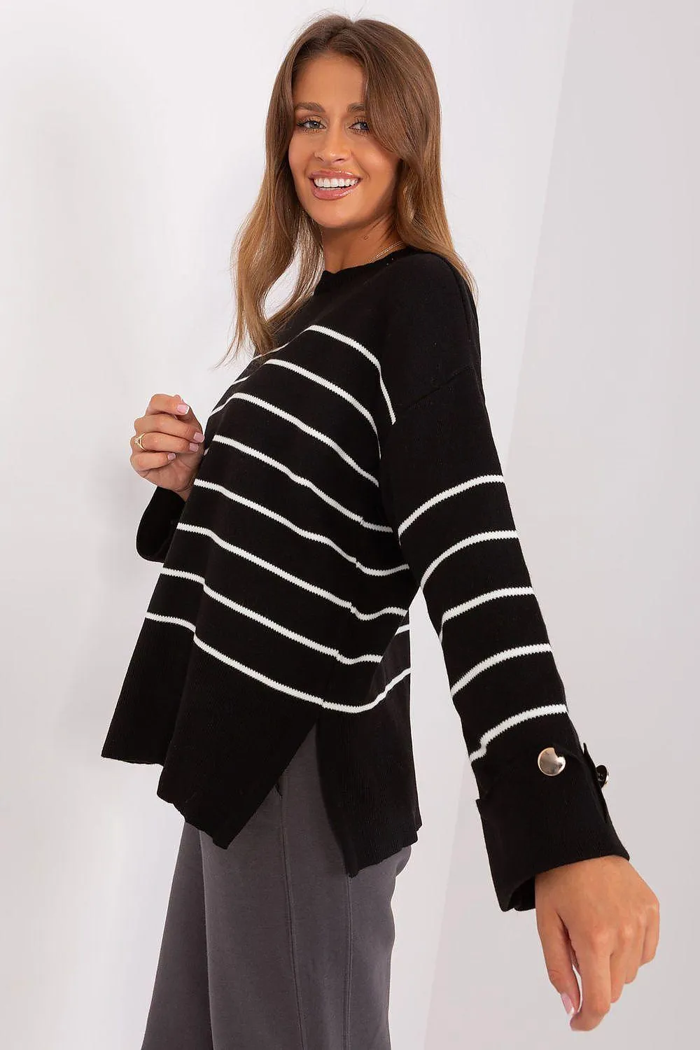 Chic Striped Button-Up Sweater for Effortless Elegance