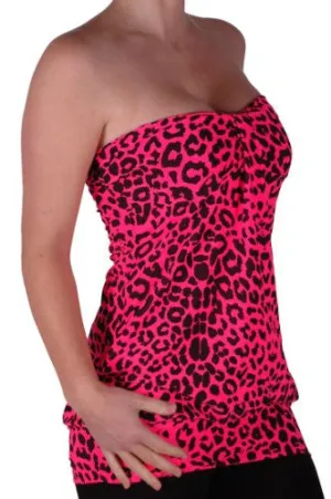 Clara Neon Leopard Print Strapless Tops