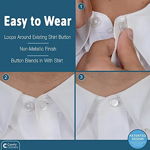 Collar Extenders 3 Pack White Buttons Soft Elastic Dress Shirt Button Extender