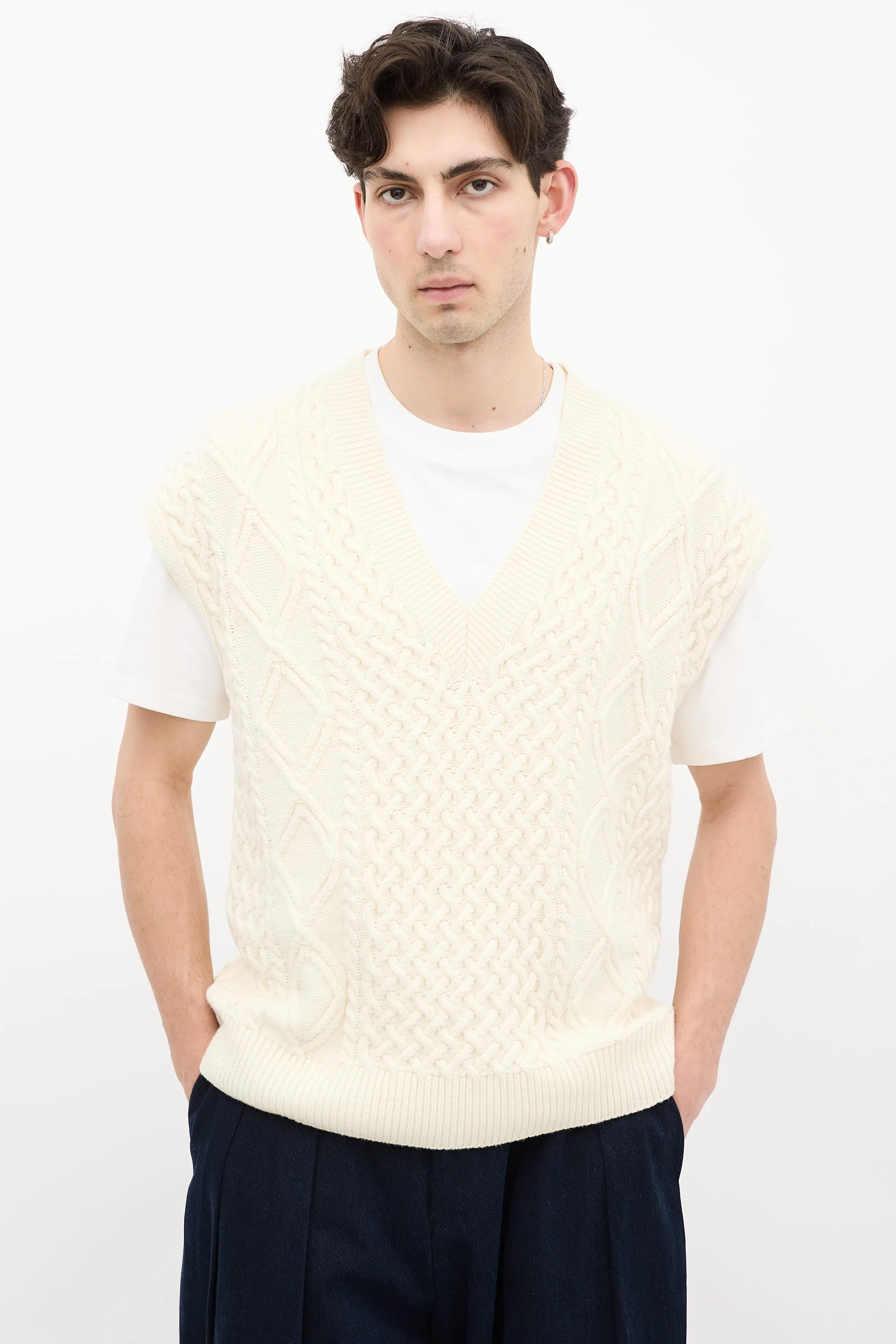 Cream Wool Cable Knit  Vest