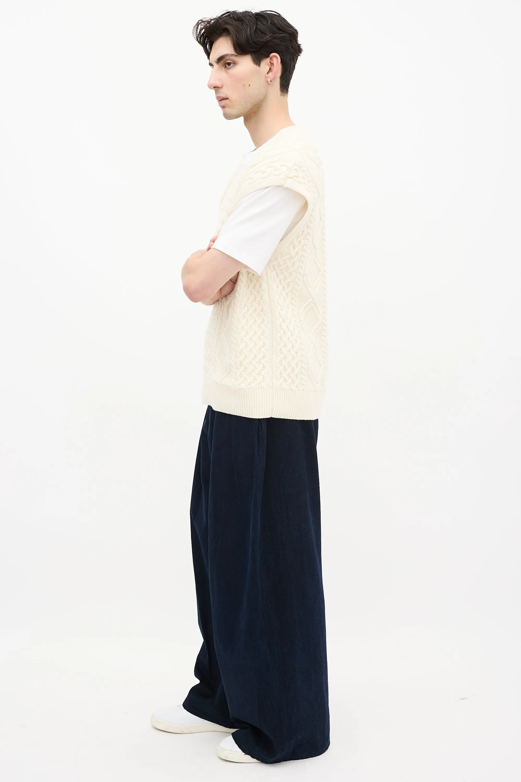 Cream Wool Cable Knit  Vest