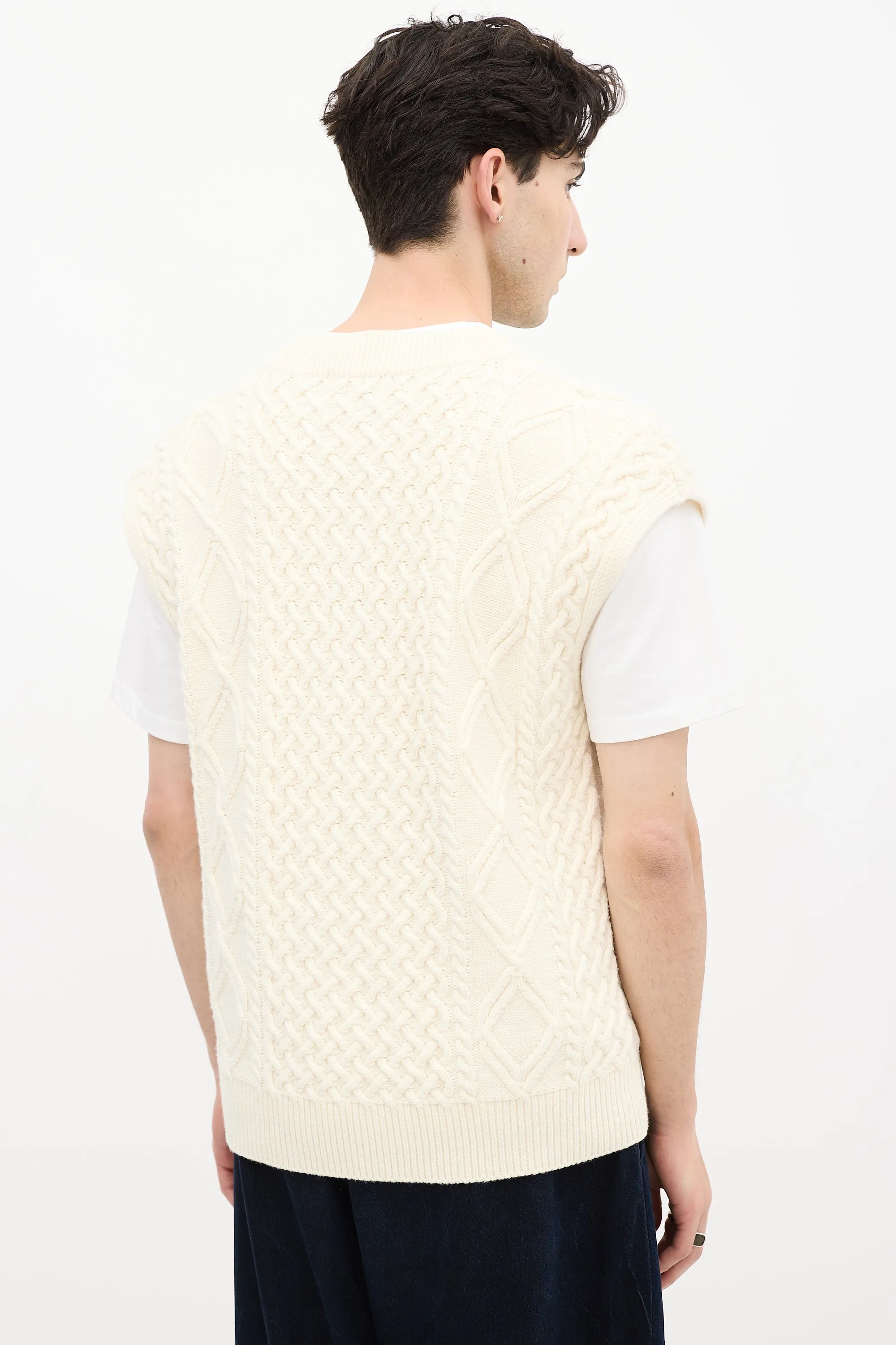 Cream Wool Cable Knit  Vest