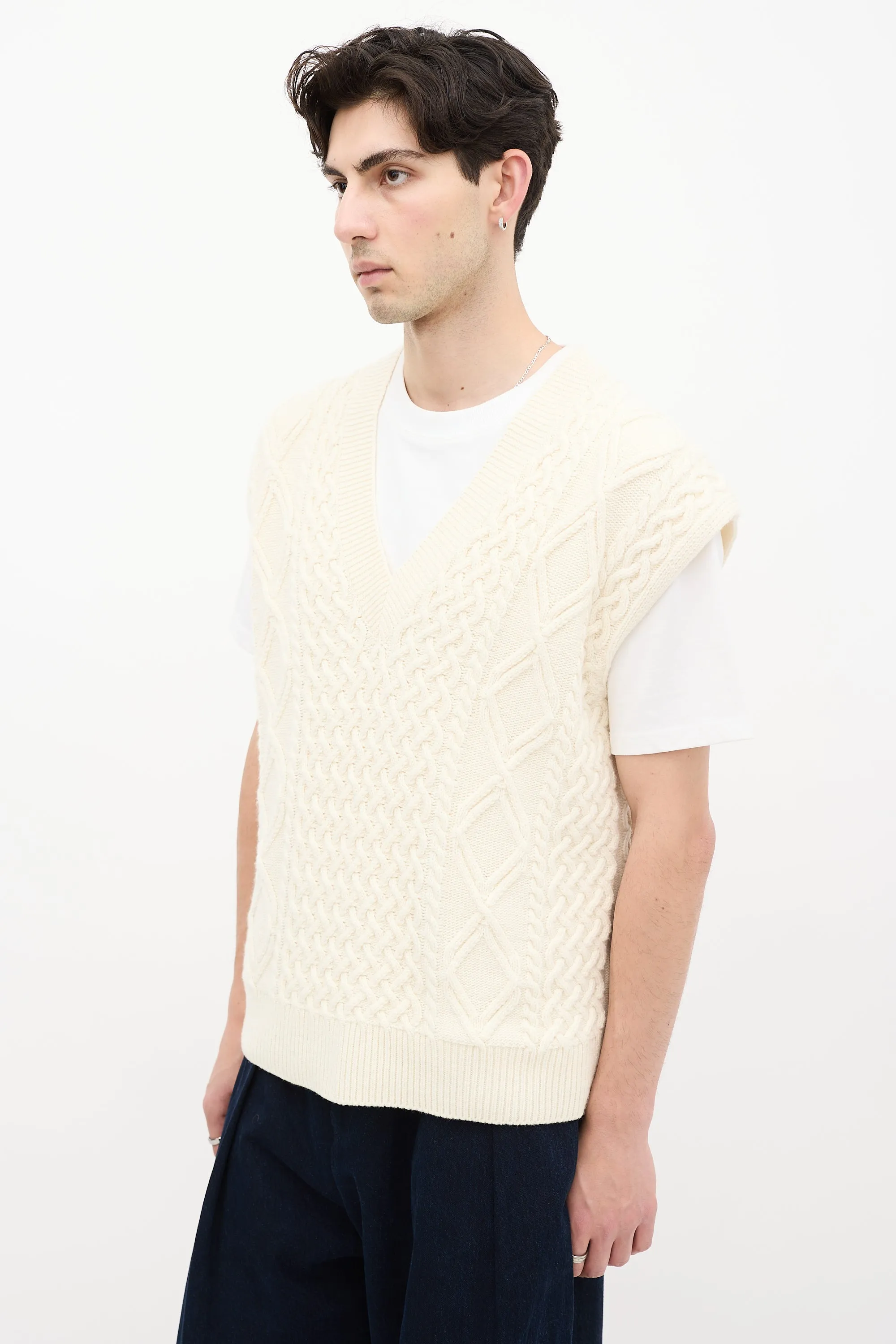 Cream Wool Cable Knit  Vest