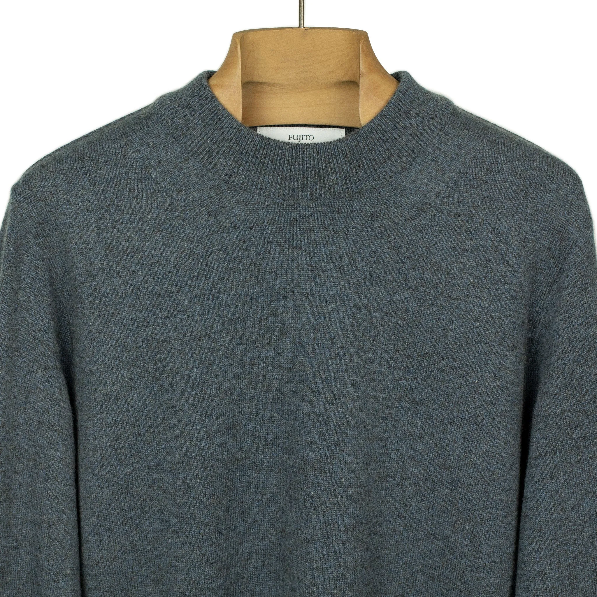 Crewneck sweater in blue melange cashmere