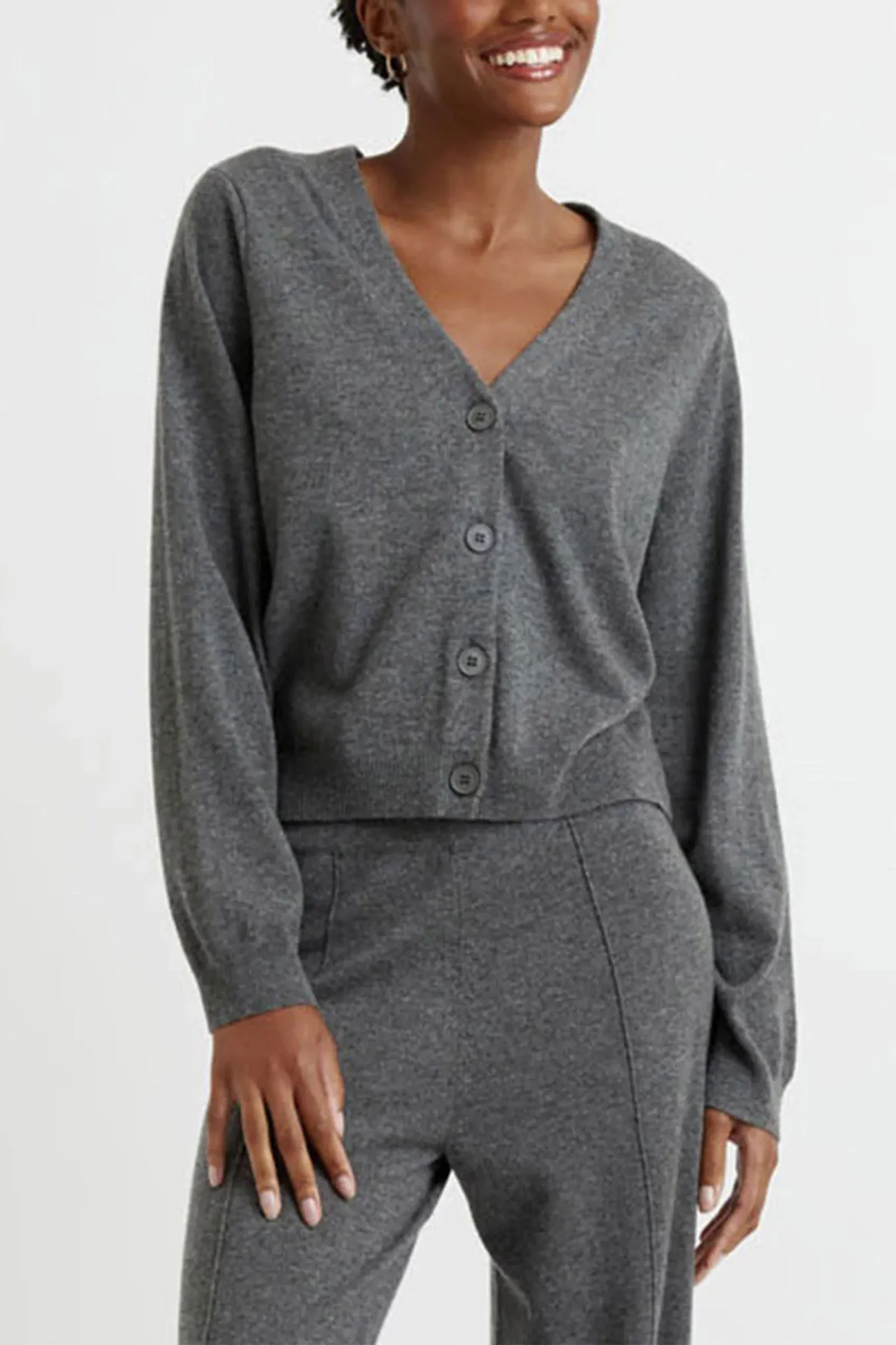 Dark-Grey Wool-Cashmere Cropped Cardigan