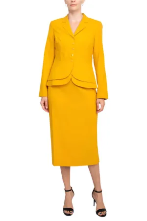 Emily Notched Collar 5 Button Closure Long Sleeve Tiered Hem Crepe Jacket with Zipper Back Slit Back Skirt