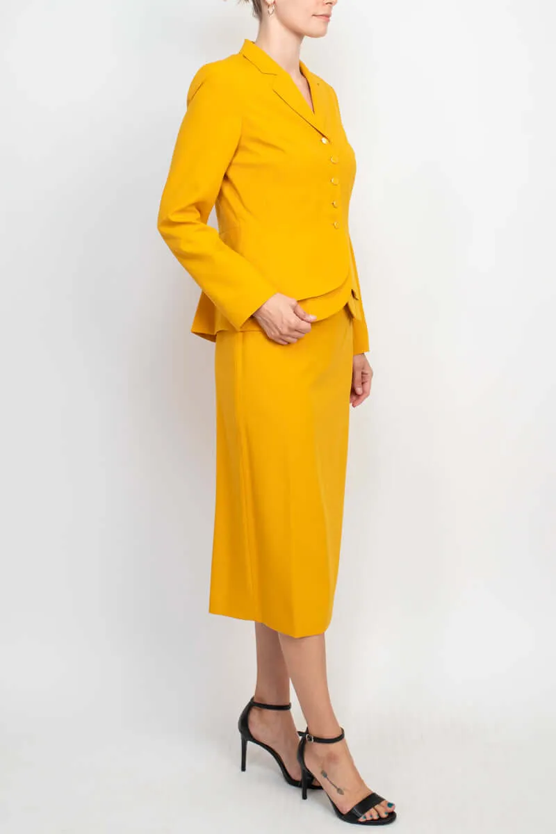 Emily Notched Collar 5 Button Closure Long Sleeve Tiered Hem Crepe Jacket with Zipper Back Slit Back Skirt