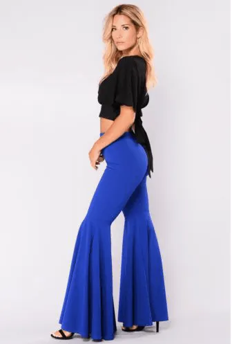 HIGH RUFFLED FITTED FLARE PANTS