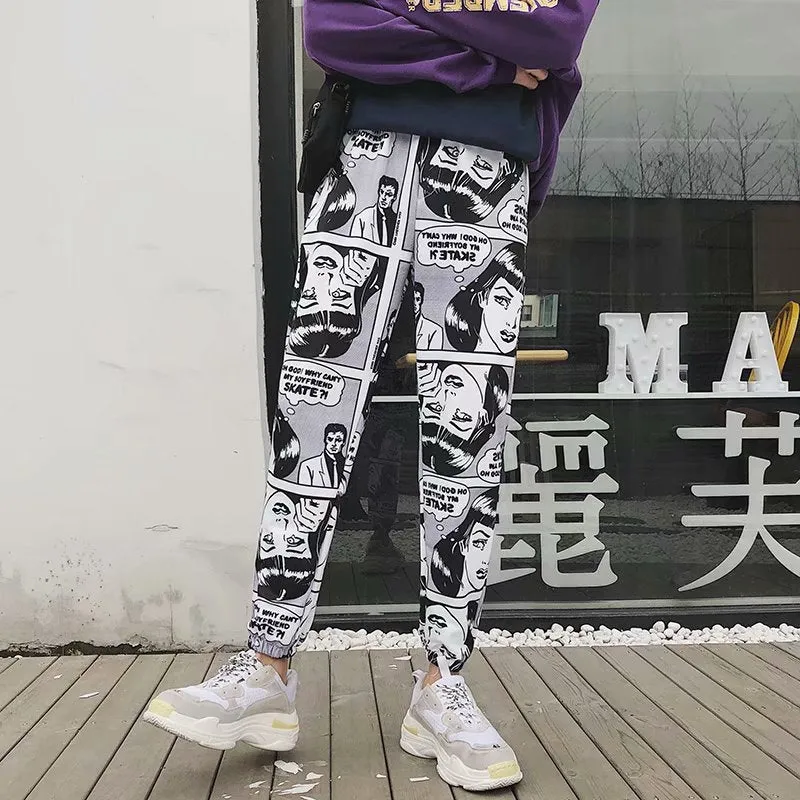 ins Popular Pants Trendy hiphopHip-Hop Loose Sporty Casual Men Jogger Cartoon Ankle-Length Pants