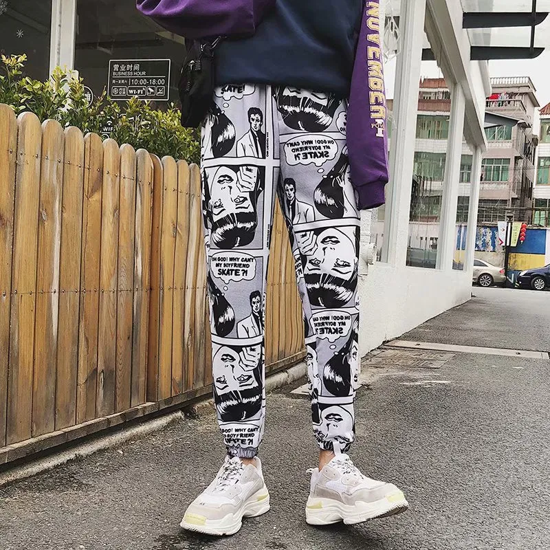 ins Popular Pants Trendy hiphopHip-Hop Loose Sporty Casual Men Jogger Cartoon Ankle-Length Pants