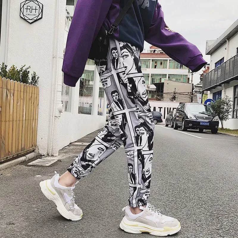 ins Popular Pants Trendy hiphopHip-Hop Loose Sporty Casual Men Jogger Cartoon Ankle-Length Pants