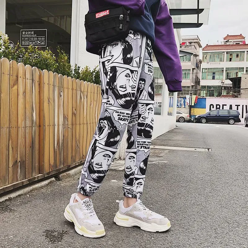 ins Popular Pants Trendy hiphopHip-Hop Loose Sporty Casual Men Jogger Cartoon Ankle-Length Pants