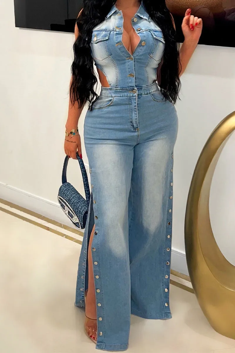 JS3443 Sleeveless Denim Jumpsuits