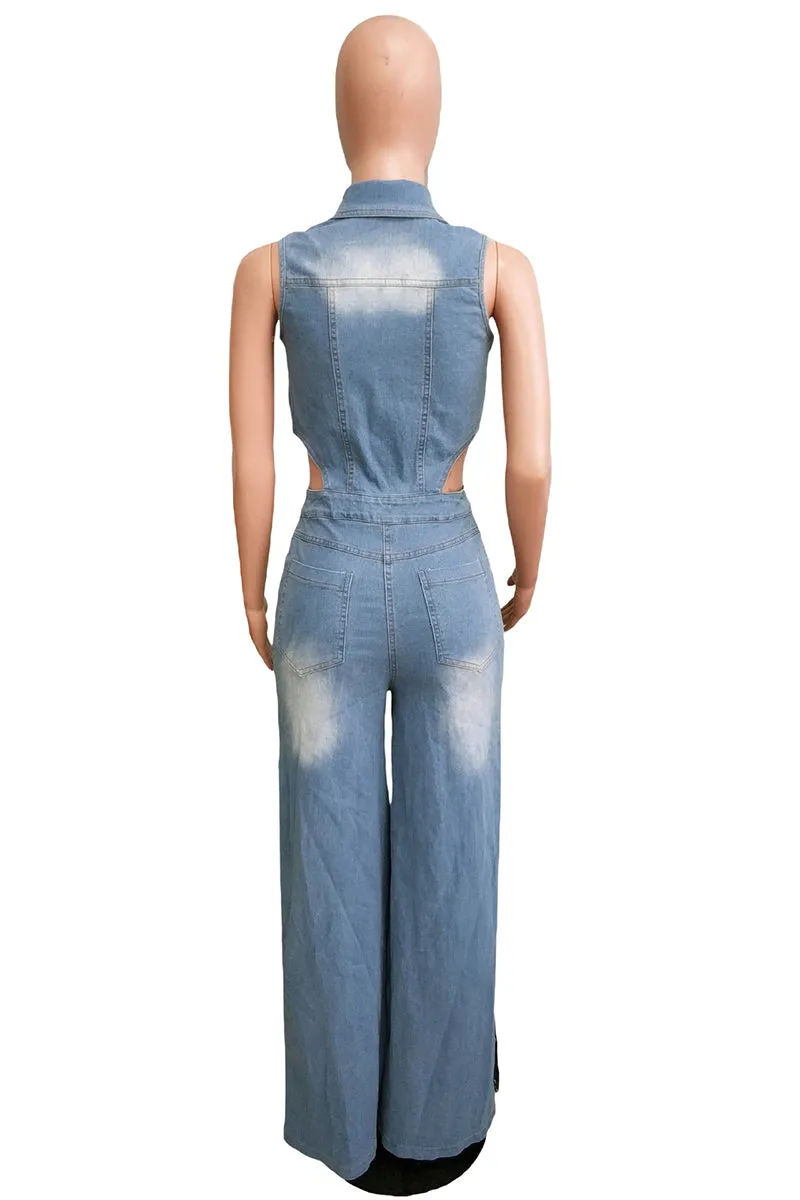 JS3443 Sleeveless Denim Jumpsuits