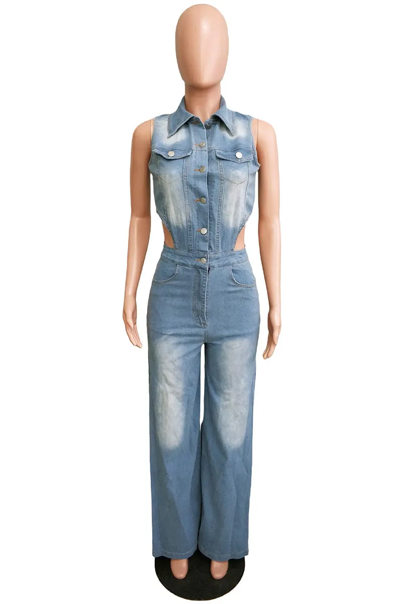 JS3443 Sleeveless Denim Jumpsuits