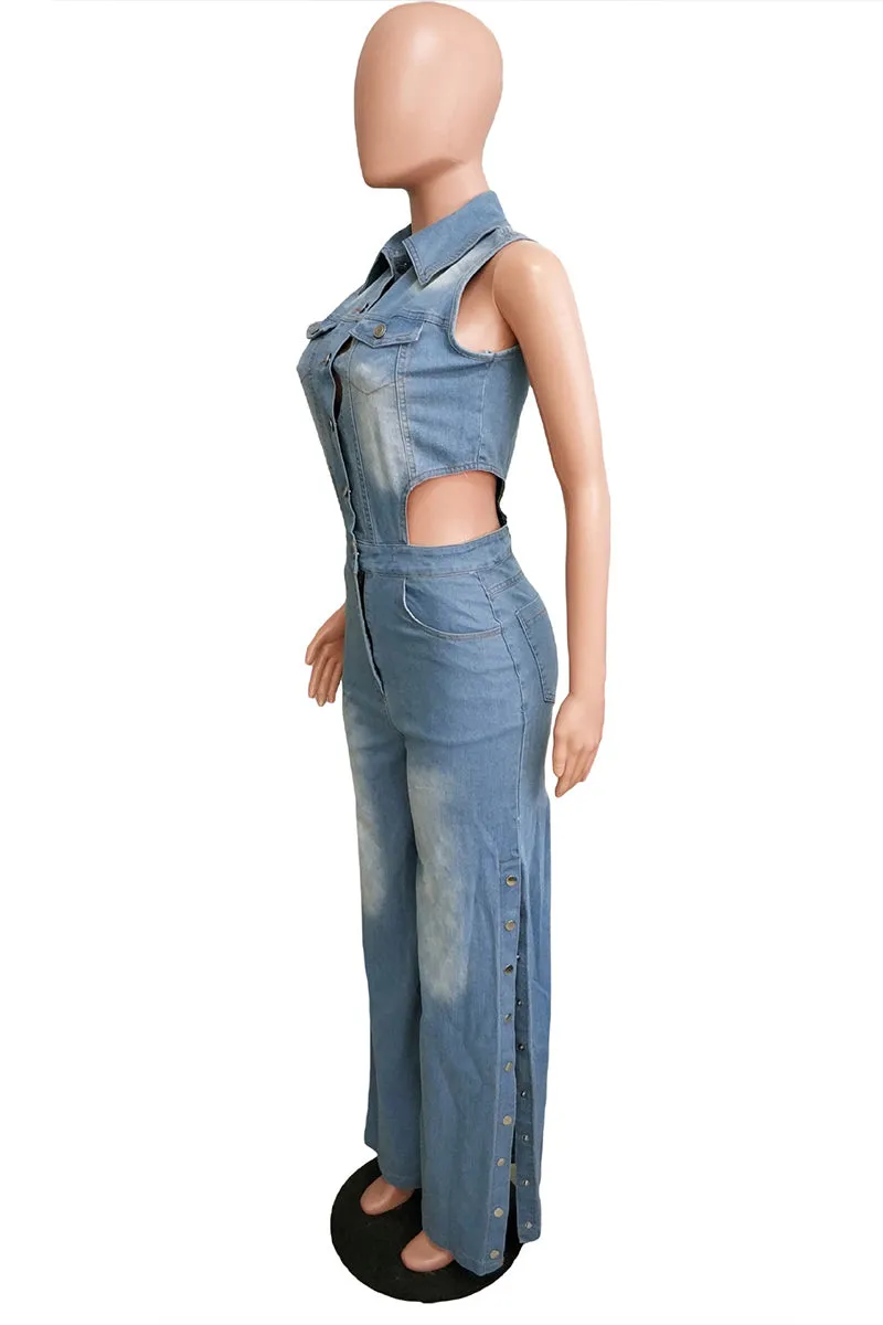 JS3443 Sleeveless Denim Jumpsuits