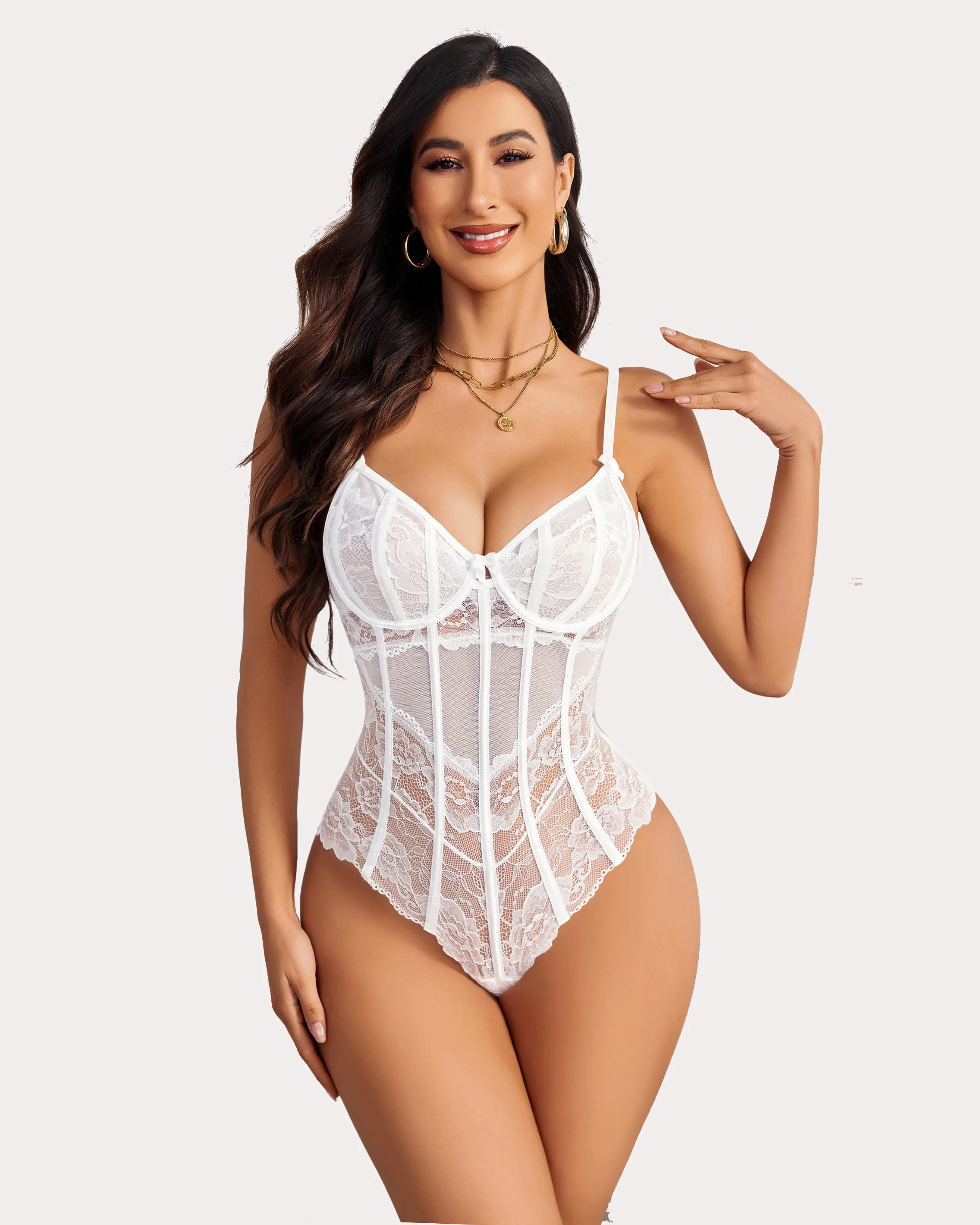 Lace One Piece Underwire V Neck Tops