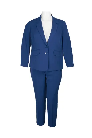 Le Suit Notched Collar Long Sleeve 2 Button Closure Solid Crepe Jacket with Mid Waist Elastic Back Solid Slim Pants (Plus Size)