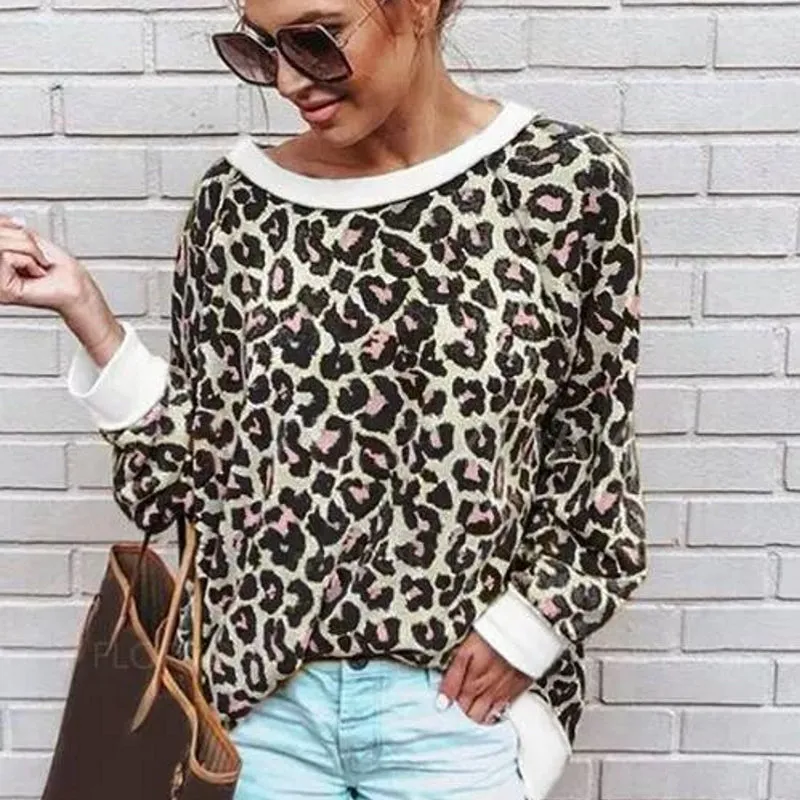 Leopard Streetwear Round Neckline Sweatshirts TOPS.FL