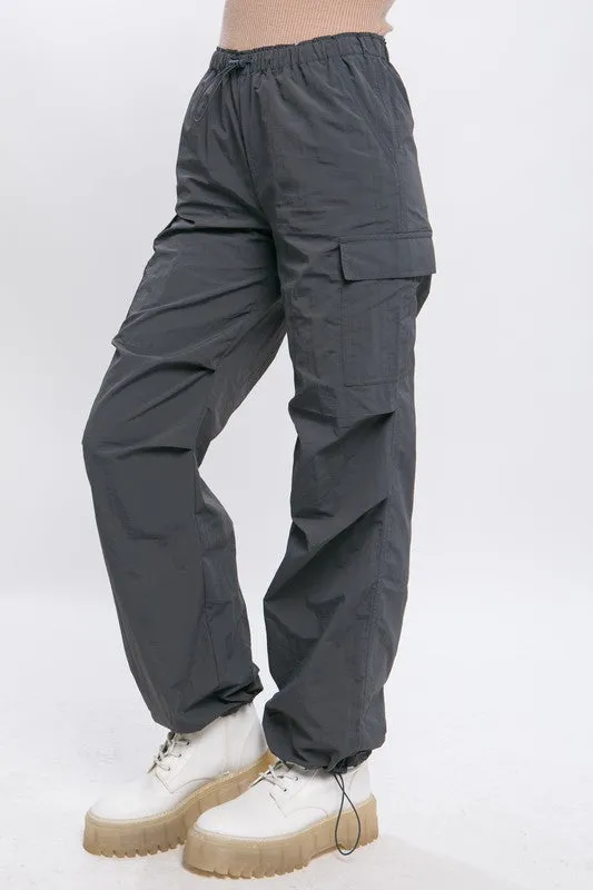 Loose Fit Khaki Parachute Cargo Pants