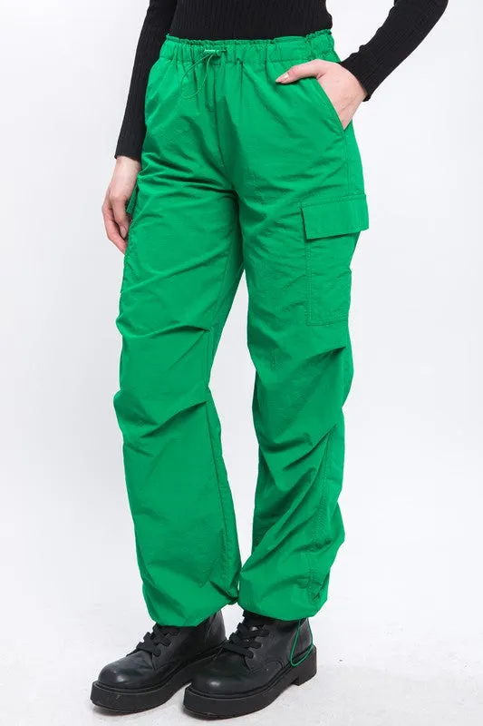 Loose Fit Khaki Parachute Cargo Pants