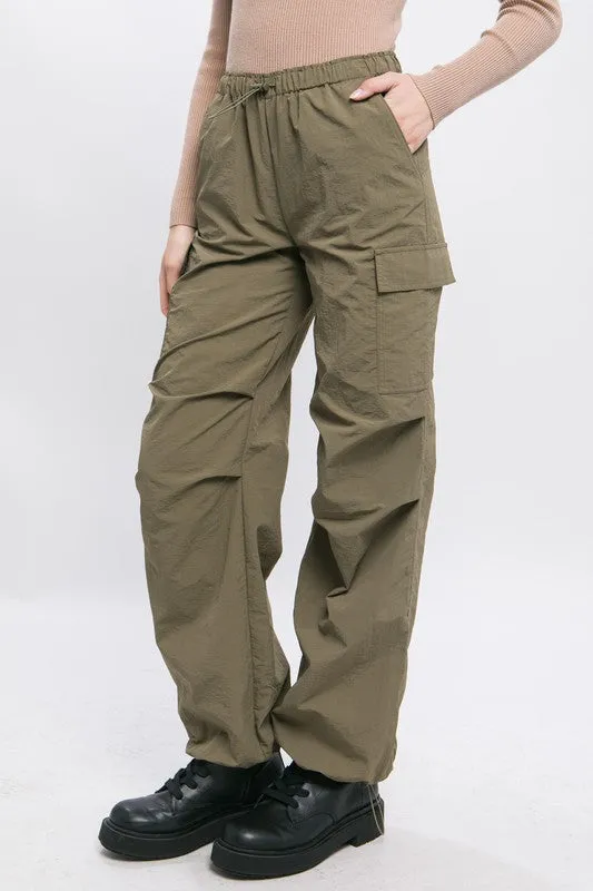 Loose Fit Khaki Parachute Cargo Pants