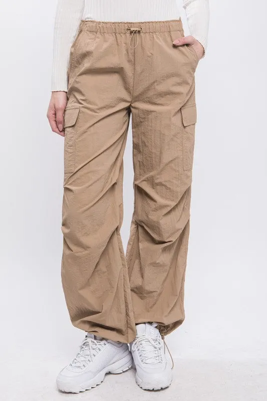 Loose Fit Khaki Parachute Cargo Pants