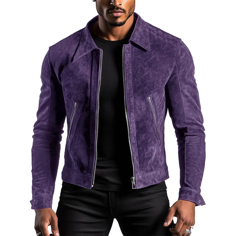 Luxury Purple Lapel Suede Jacket