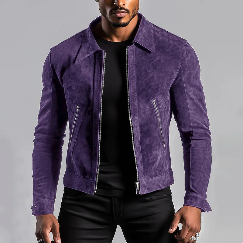 Luxury Purple Lapel Suede Jacket