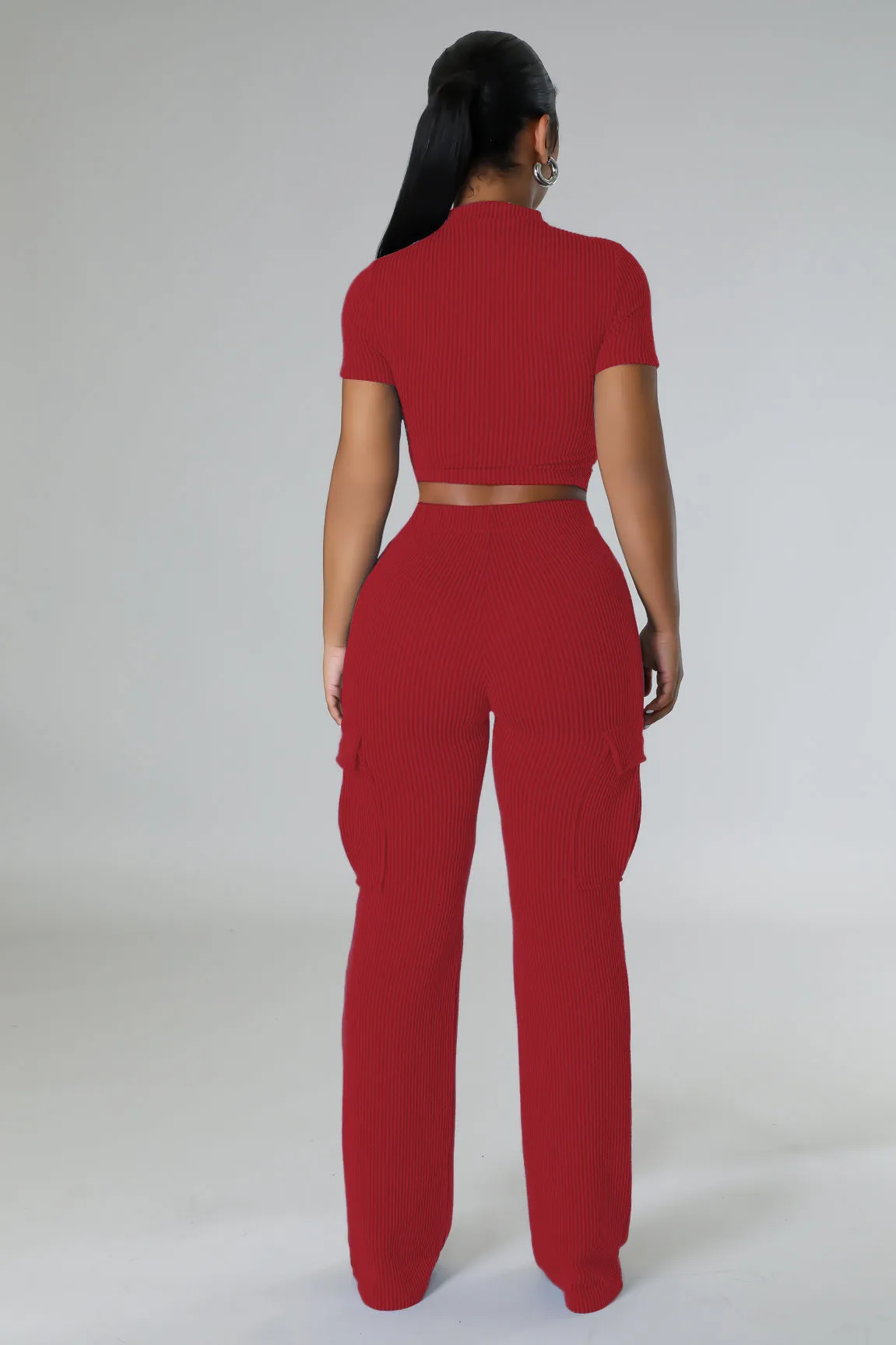 MB FASHION Casual Crop Top and High-Waisted Cargo Pants Set 9469LY