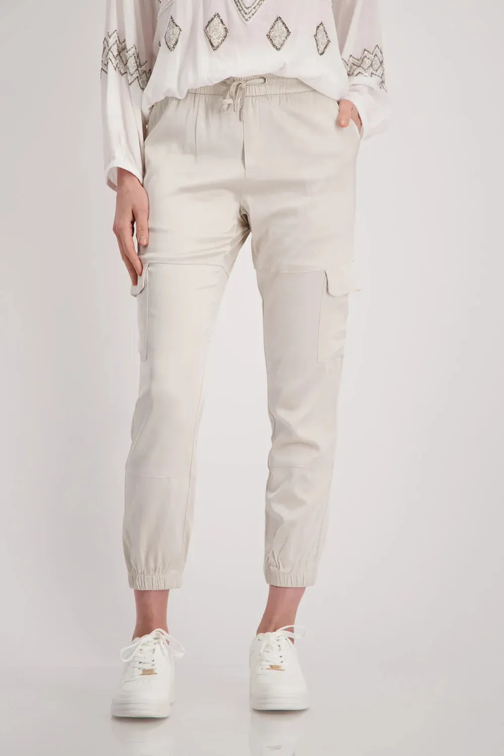 monari Cargo Jogger Satin Pants - Light sand