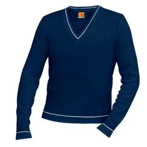 Navy Blue Varsity Pullover Sweater With Contrasting Trim. All Sizes!