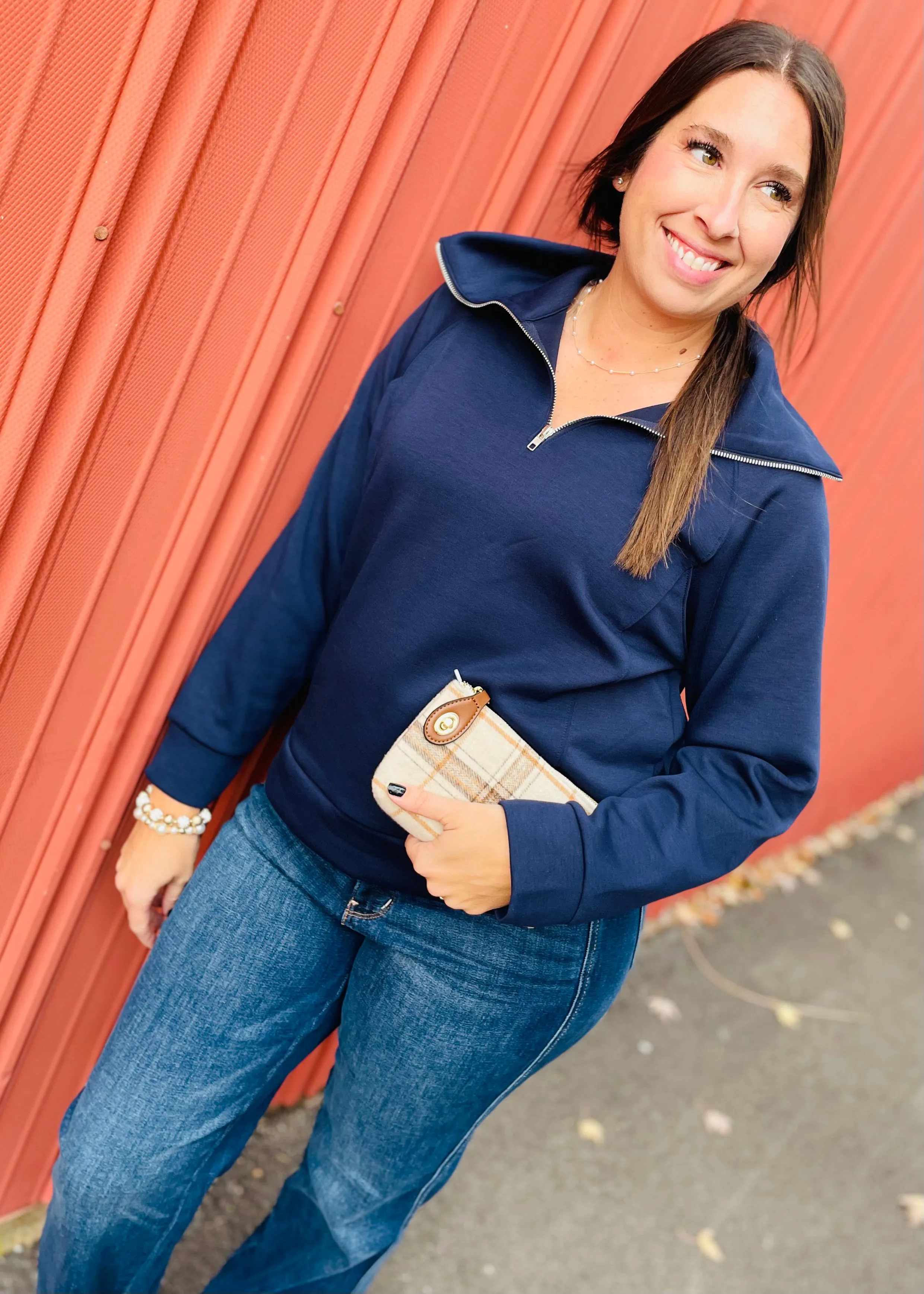 Navy Hamptons Quarter Zip Top