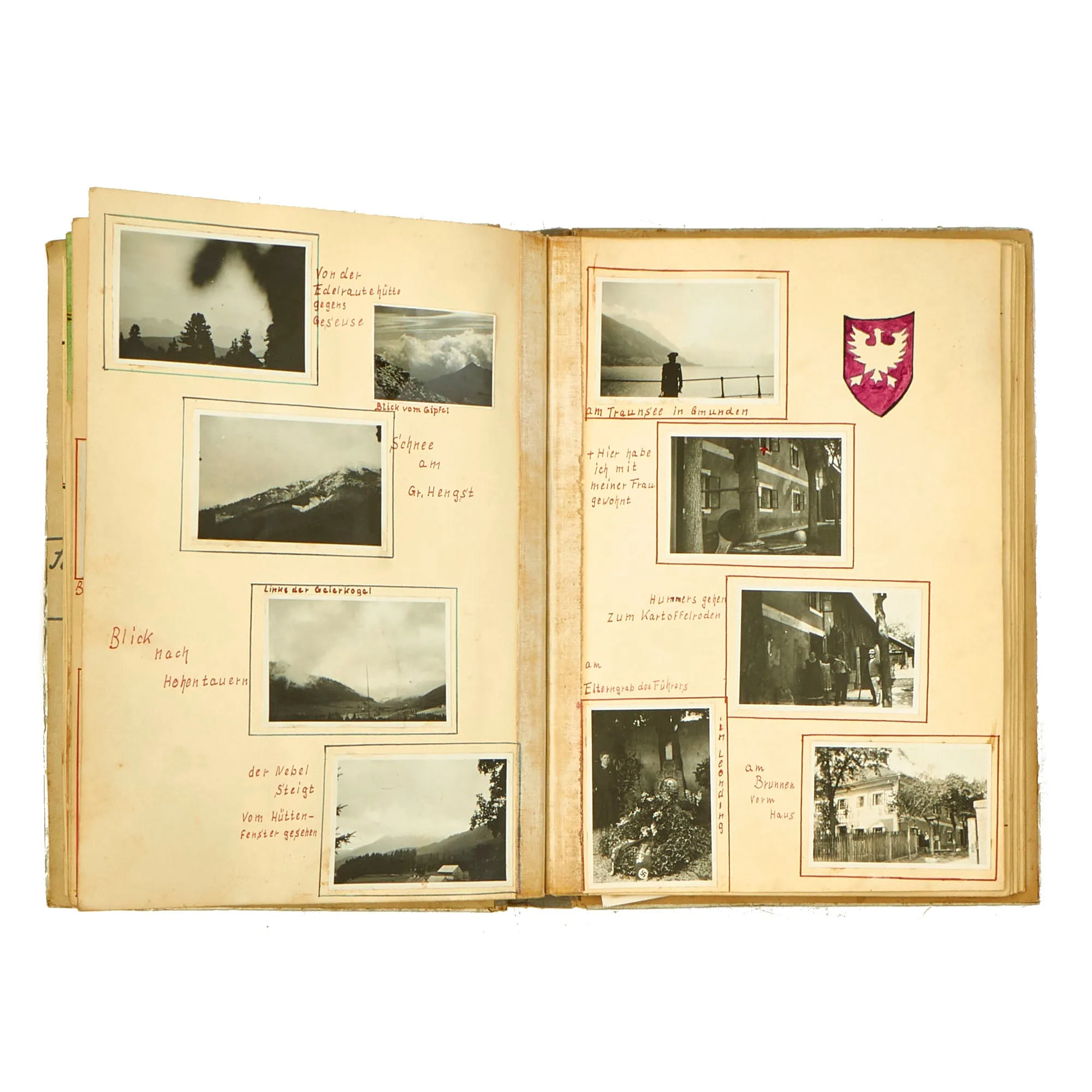 Original German WWII Luftwaffe Metal Reinforced Personal Photo Album with Captions, Dates & Drawings - 160 Pictures